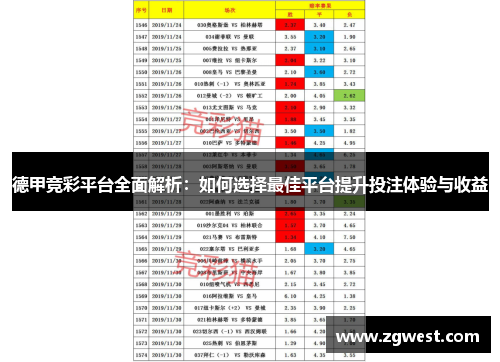 德甲竞彩平台全面解析：如何选择最佳平台提升投注体验与收益